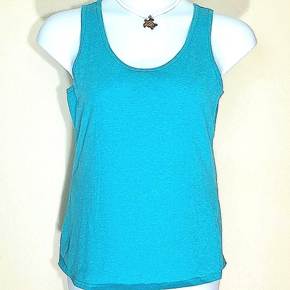 Stretchy Tank top Aqua blue 95% cotton blend sleeveless Wide Straps Round Neck - Picture 1 of 9